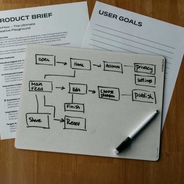 Workflow diagram, product brief, and user goals are shown